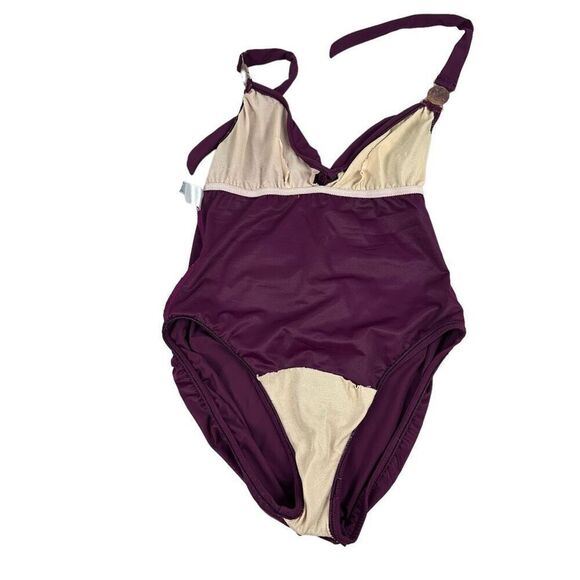 MagicSuit Burgundy Ruched Halter One Piece Swimsuit - Picture 3 of 7